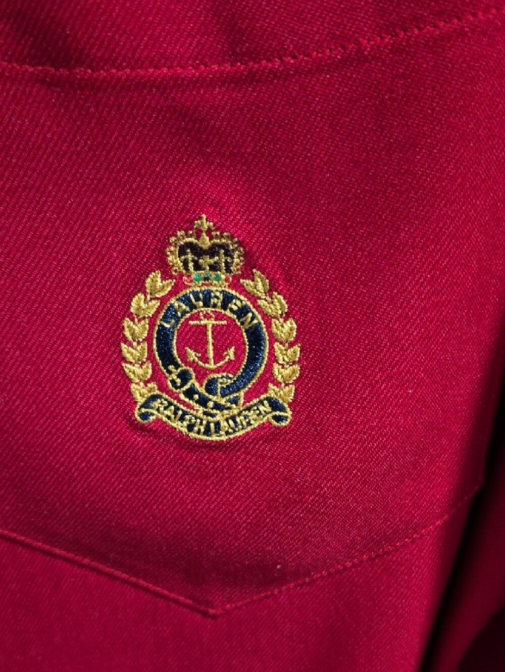 Lauren Ralph Lauren Bright Red Long-Sleeve Button-Down Shirt with Crest - Picture 2 of 5